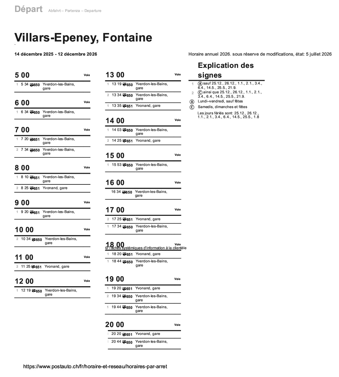Consultation de l’horaire tp suisses